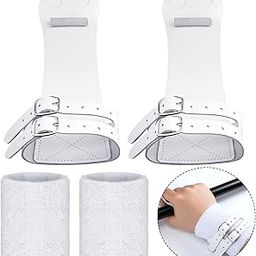 Women Uneven Double Buckle Bar Grips Gymnastics Grips Leather Grips Double Buckle Athletic Gymnastics Hand Grips with 1 Pair Gymnastics Wristbands for Grips, White-image-54