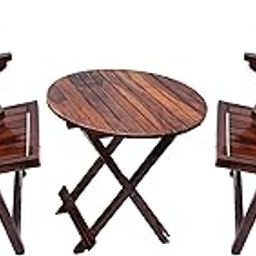 Winntage Furniture Sheesham Wood Patio Table with 2 Chair Wooden Folding Coffee Table Set for Living Room Garden Balcony Indoor Outdoor Home (Rich Walnut Finish) | 1 Year Warranty-12