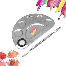 Ghelonadi Stainless Steel Cosmetic Makeup Mixing Palette with Spatula Tool for Home Salon Use Sliver Color Pack of 1 (SMALL)-2