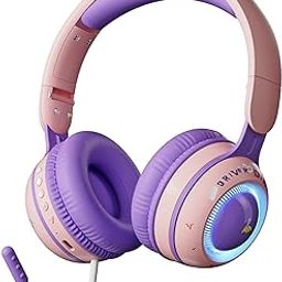 Kids Headphones with Microphone for School - Wireless Boy Girls Noise Cancelling Ear Protection Bluetooth Headphones Foldable Children Volume Limiting for iPad Kindle Airplane Travel Tablet-picture-4