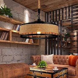 JACKAL® Hemp Rope Style Vintage Lamp Ceiling Light, Chandelier Pendant Light for Restaurant Cafe Bars Decor (Bulb Not Included) | Candlestick Round Iron Cage Hanging Lamp Loft Tokri Hanging Light-image-56