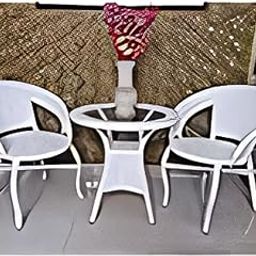 VIRASAT Outdoor Unique White Cane 2 Chair with 1 Table Set Give More Creative Look to The Indoor, Outdoor, Garden, Balcony and Offices-image-60