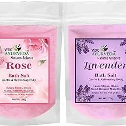 Vedic Ayurveda Rose & LAVENDER Bath Salt Combo | 2 x 200g | Soothing & Rejuvenating Spa Salt for Skin Glow, Stress Relief & Aromatherapy | Suitable for All Skin Types-5