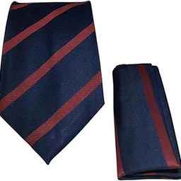 FashMade Navy Blue Maroon Stripes Premium Italian Silk Tie & Pocket Square Set | 2.75" Slim Tie & 10x10" Matching Pocket Square Combo-image-46