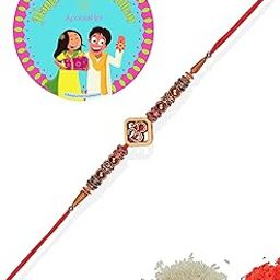 Mens Traditional & Religious Quirky Wooden OM Rakhi for Brother Pack of 1 with Roli/Kumkum Packets, Rice and Happy Rakshabandhan Card-image-27