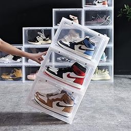Deoxys Drop Front Shoe Box,Set of 1,Stackable Plastic Shoe Box with Clear Door, As Shoe Storage Box and Clear Shoe Box,For Display Sneakers,Easy Assembly,Fit up to US Size 12(13.4�x 10.6�x 7.4�)-22