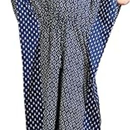 Ravaiyaa - Attitude is everything Women's Cotton Printed Maxi Kaftan Sleepwear Nightdress Gown Caftan (Indigo Blue Ikat)-image-92