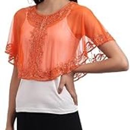 Women's Net Hand Bead Embroidery Designer Short Cape Shurgs C-16 (Free Size, Orange)-picture-8