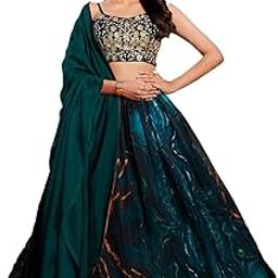 Women Organza Teal Color Heavy Work Unstitched Lehenga Choli Set-picture-12