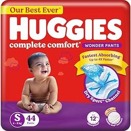 Huggies Complete Comfort Wonder Pants | Pant Style Baby Diapers S Size, 44 Count | India's Fastest Absorbing Diaper, Patented Dry Xpert Channel, Ideal for 4 to 8 Kgs-18