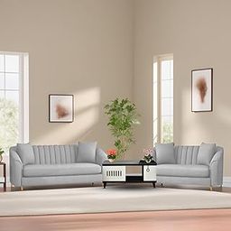 GRAPEWOOD Doraldo 3 + 2 Seater Sofa Set for Living Room (Grey) Premium Fabric Sofa-image-50