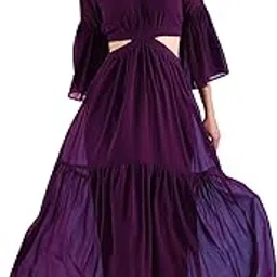 sheetal associates Women's Georgette Solid Casual Maxi Fit and Flare Dress-picture-34