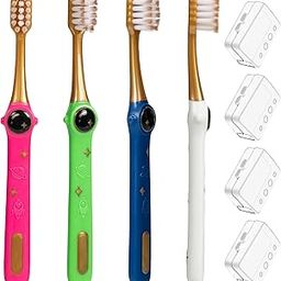 PRASBURR Kids Toothbrush - Pack of 4 Galactic Adventures Style, Soft Bristles with Toothbrush Caps, Children Sized Brush Heads (3-10 Year Old), Girl & Boy Set-5