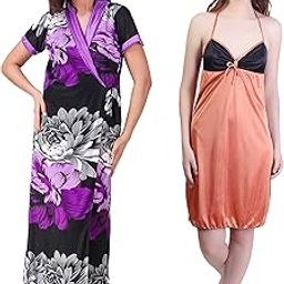 Satin Short Babydoll Nighty with Robe - Combo of 2 Nighty-36