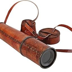 JUNZALINAUTIC 32'' Ship Captain Brass Handmade Telescope with Spy Glass & Leather Case.-picture-20