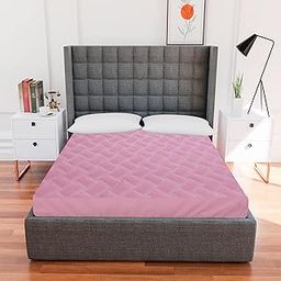 Rishu Linen Jacquard Fabric 100% Waterproof Breathable Deep Skirting Mattress Protector/Cover- Pink 72x72 Inch, Double Bed-image-61