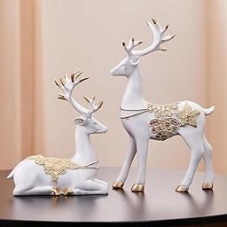 amazon basics Creative Resin Golden and White Reindeer Sculptures | Beautiful Home Decor | Elevates The Energy of Your Room (Pack of 2, White and Golden)-3