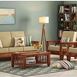 Solid Sheesham Wood Sofa Set 5 Seater, Wooden Sofa Sets 3+1+1 for Living Room, Five Seater Sofa Set with Cream Cushions for Office & Lounge, Honey-image-96