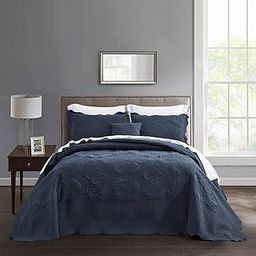HZ&HY Oversized King Bedspread Navy Blue 128x120 Extra Wide, Coverlet Bedding Set, Lightweight Thin Comforter, Reversible, 4 Piece, 100% Polyester, King/Cal King, Navy Blue-image-72