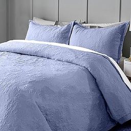 LABHAM - Sensations Bedcover Bedspread Set for King Size for Double Bed 300GSM Micro Peach Super Soft Ultrasonic Quilted Fluffy All Season (90"x108") with 2 Pillow Covers (Denim Blue)-image-28