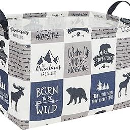 Sanjiaofeng Rectangular Kids Basket Kids Storage Bins,Gift Basket Organizer.Waterproof PE Coating Storage with Handles.Clothers,Toys,Books,Kid's Gifts Storage. (Bear) …-image-49