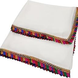 Women's Dyeable White Chiffon Dupatta/Chunni With Multicolored Border 2.25m (Pack of 1)-36
