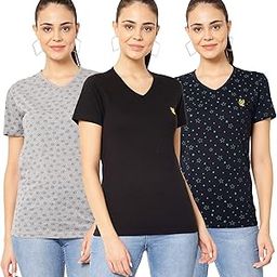 Mack Jonney V-Neck Regular Fit Half Sleeve Women T-Shirt (Pack of 3)-V_PRT_1MLG_PRT_NVY_BLK_03-P-10