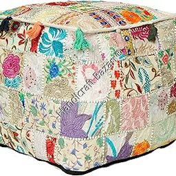 Square Sitting Stool Pouffe Cover Ottoman Mudda Footrest Pouffe Bean Bag Cotton Patchwork Pouf Cover Handmade Pouffe-image-86