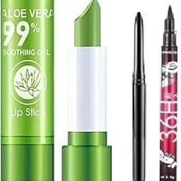 Luhsan Professional Long lasting Moisturizing Formula Lip Balm Magic Temperature Color Changing Aloe Vera Lipstick With 36H Waterproof Eyeliner And Kajal Pencil Lip & Eye Makeup Kit Set - (Pack of 3)-image-14