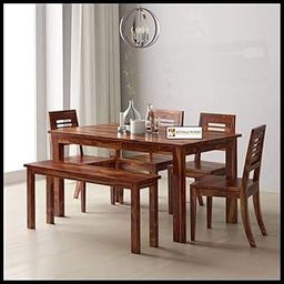KENDALWOOD™ Furniture Sheesham Wood Dining Table(57x35) with 4 Chairs 1 Bench| 6 Seater Dining Set | Wooden Dining Table with Chair - Dining Room Furniture (Finish Color:- Teak Finish)-image-67