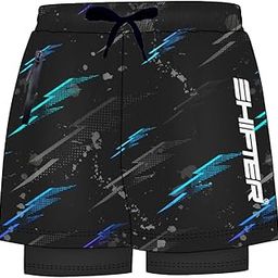 Swimming Beach Shorts 2 in 1 Quick Dry Swim Trunks Costume-Stylish Holiday Wear with Tighty Attached Big Zipper Pockets Swim Suit-46