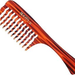 Roots - Classic Brown Wide Wavy Teeth Handle Comb - Hair Comb For Men and Women - Style your Hair Hassle-Free - Light Weight For Healthy & Stylish Hair - Pack of 1 - Model No.82-image-100