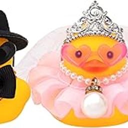 wonuu Pair Set of 2 Wedding Rubber Ducks, Bride Groom Duckies Marriage Rubber Duck Mini Couple Ducky for Ceremony Gift Souvenir Marry Blessings Elegant Heartwarming Present, Pink with Soft Top Hat-41