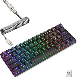 RK ROYAL KLUDGE RK61 60% Mechanical Keyboard with Coiled Cable, 2.4Ghz/Bluetooth/Wired, Wireless Bluetooth Mini Keyboard 61 Keys, RGB Hot Swappable Brown Switch Gaming Keyboard with Software - Black-1