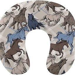 MZERSE Cute Travel Neck Pillow for Kids, Comfortable Neck Support Cushion Pillow Compatible with Western Wild Horse Plaid, Fashion Pillow for Airplanes Car Sleeping-image-42
