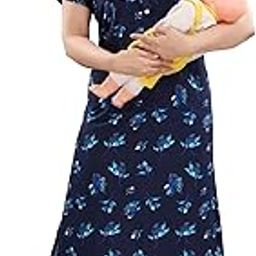 fabme Women's Pure Cotton Material, Concealed Zip, Printed Nursing Maxi Nighty-picture-48