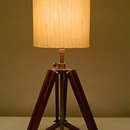 tu casa Classic Vintage Tripod Brown Mangowood Table Lamp for Home Decoration, Bedroom, Living Room, Lounge, Office, Gifting, Study Table (English Oak Print with Satin Shade) (Off-White)-image-12
