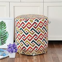 RIANCE CREATIONS Velvet Ottoman Pouffes Seating Stool for Living Room | Puffy Stool Chairs for Bedroom & Office | Seating Furniture Footrest Seat with Printed Cushion (Zig-ZAG-POUFFE)-picture-29