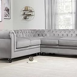 ES ESPINHO ESPN0001 Solid Sal Wood Velvet Upholstered 4 Seater Symmetrical Orientation Button Tufted Chesterfield Modular, Sectional, Corner L Shape Sofa Set for Living Room, Slate Grey Color-image-55