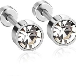 Cubic Zirconia Stud Earrings in Surgical Steel for Men and Boy's-image-53