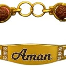 Personalized Rakhi Bracelet for Brother | Name Engraved Gold Plated Rakhi with Rudraksha | Custom Rakhi for Bhai | Raksha Bandhan Gift for Brother-1