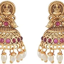 kushal's Fashion Jewellery Ruby Gold Plated Ethnic Antique Earring - 411891-picture-5