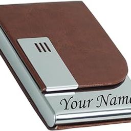 Mini2buy Customized Unisex Vertical Card Holder Name Engraved for Credit|Debit|ATM|Business Visiting RFID Blocking Stainless Steel (1 x 10 x 6 cm) Personal Corporate Gift (Brown Silver PTI)-19