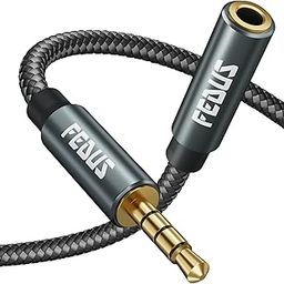 FEDUS 3.5 Mm Male To Female Aux Extension Audio Cable With Microphone Nylon Braided Trrs 4 Pole Stereo Audio Extender Cord Aux Cable For Car,Aux Cable For Speakers,Earphone Headphone,Phone 3M,Gray-26