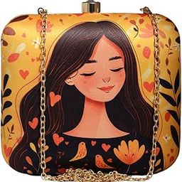 Portrait Printed Clutch Bag For Women With Detachable Chain Sling Strap-image-55