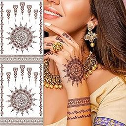 S.A.V.I 2 Sheets, Henna Tattoo Stickers, Natural Mehendi Color, Waterproof, 21x15cm for Women's Hands & Body-image-99
