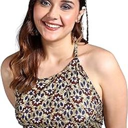 Women's Regular Fit Cotton Geomatrical Handblock Printed Freesize Backless Sleeveless Blouse-picture-36