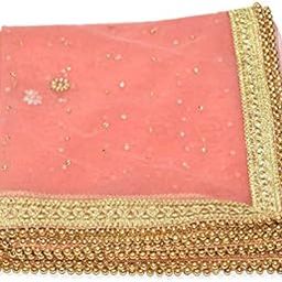 Bridal Peach Embroidered Velvet Border Net Women's Dupatta (Pack of 1) (2.5 Meter) (BRDP0029)-image-1