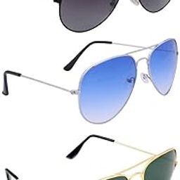JUST-STYLE UV Protection Aviator men and women Sunglasses (Black, Blue, Green) - Combo of 3-picture-38
