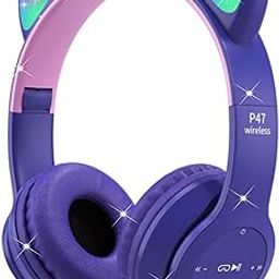 Daemon Headphones, Bluetooth Wireless Headphones for Kids/Teens/Adults, Over-Ear Bluetooth Headphones with Microphone, Cat Ear Headphones for Girls Women (Baby Cat Baby Pink) (New Purple)-image-14